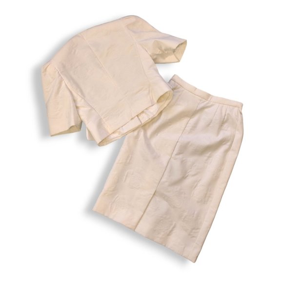 Jaeger vtge Britain made quilted roses puff sleeve jacket & high rise skirt set - Picture 5 of 8